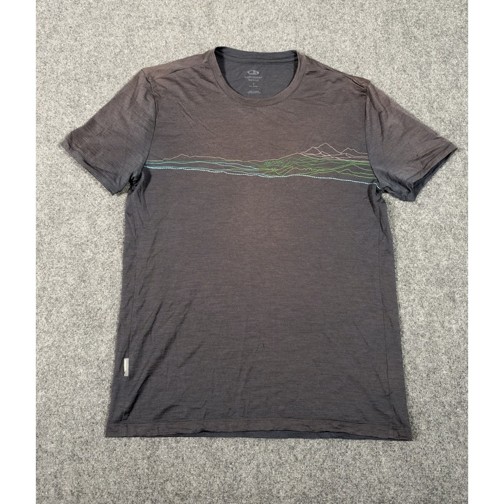 Icebreaker Tech Lite Merino Wool T-Shirt Men's Small Gray Mountain Graphic Tee